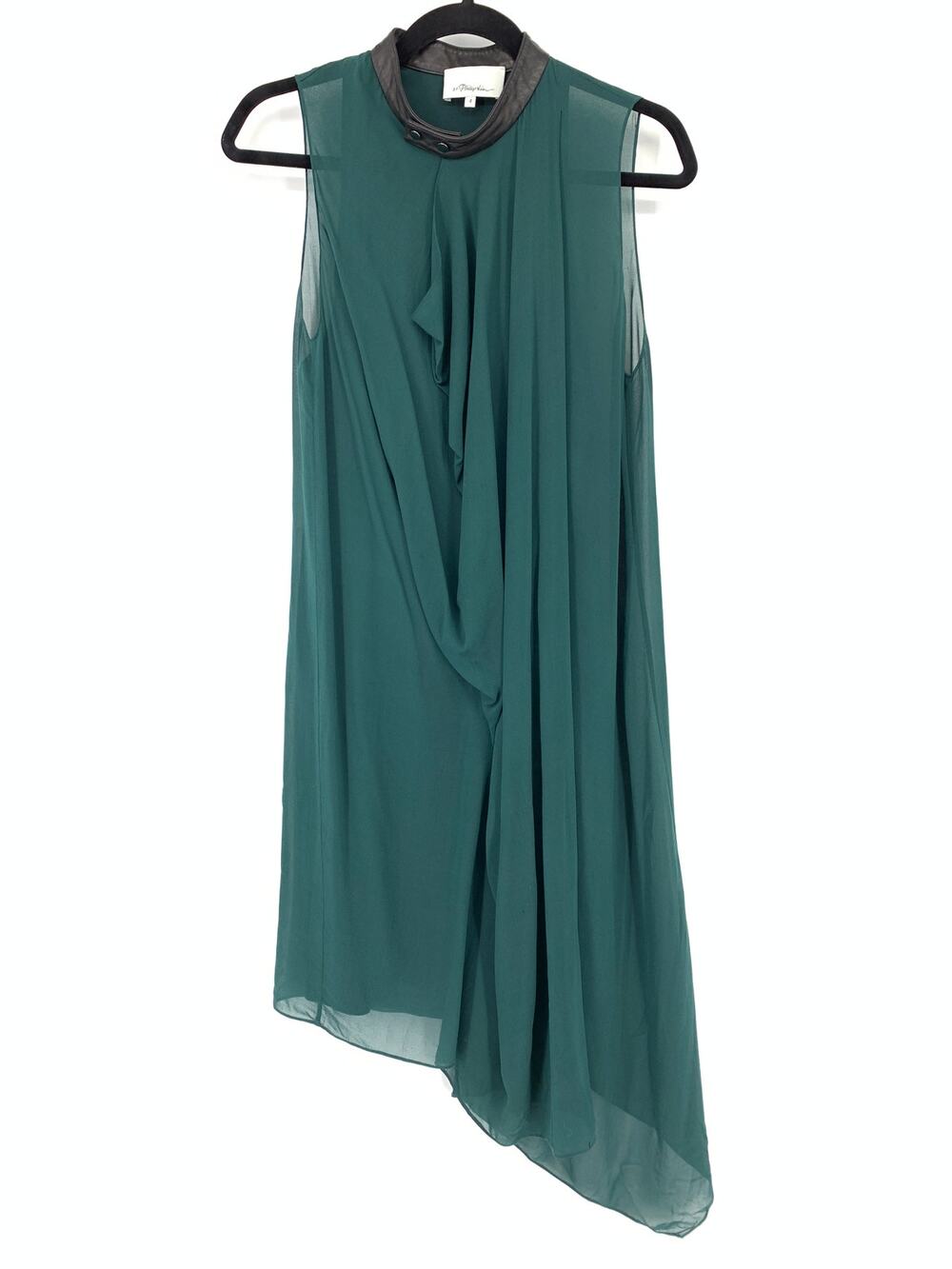 3.1 Phillip Lim Women's 4 Hi Low Chiffon Mini Dress Sleeveless Green High Neck
